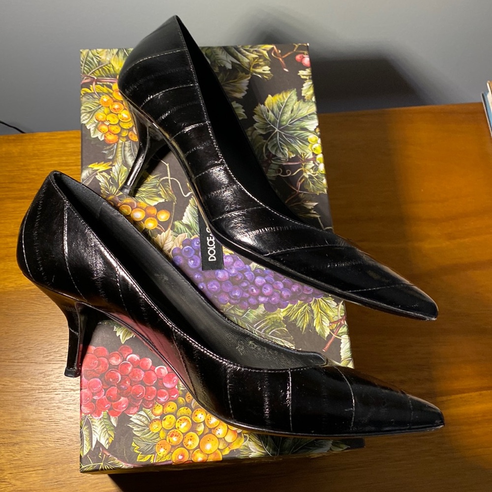 Dolce & Gabbana Size 39 US8.5 Black-Kitten heels 60 Décolleté Anguilla Eel Pump